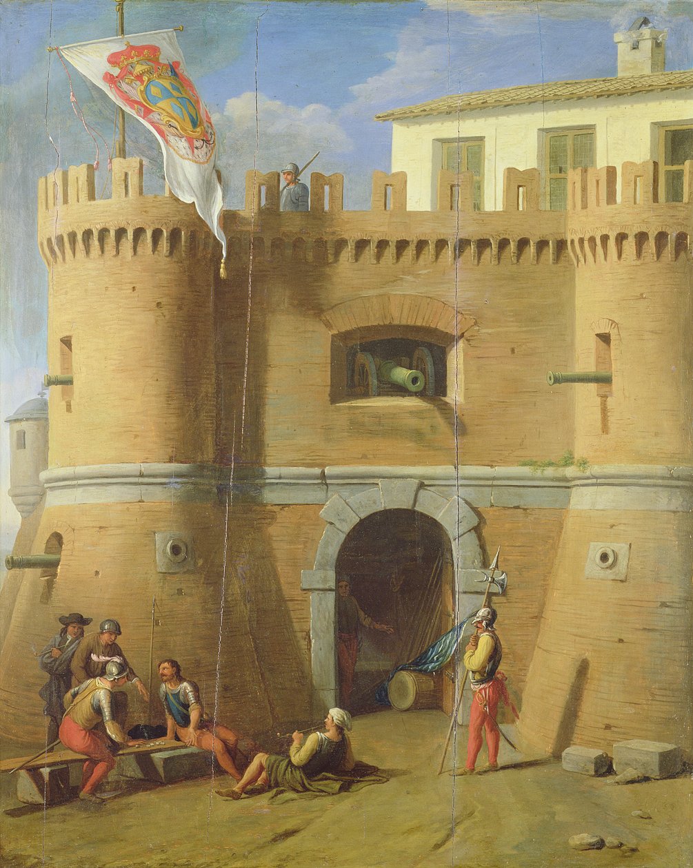Soldats devant un Château Fortifié - Michele Giambono