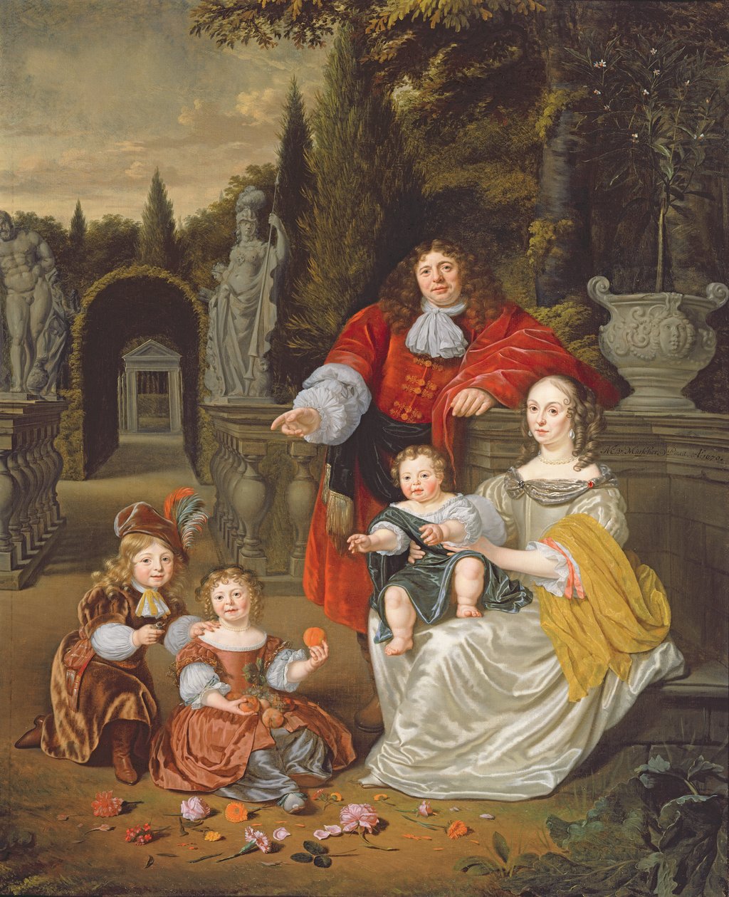 Un groupe familial sur une terrasse, 1670 - Michiel van Musscher