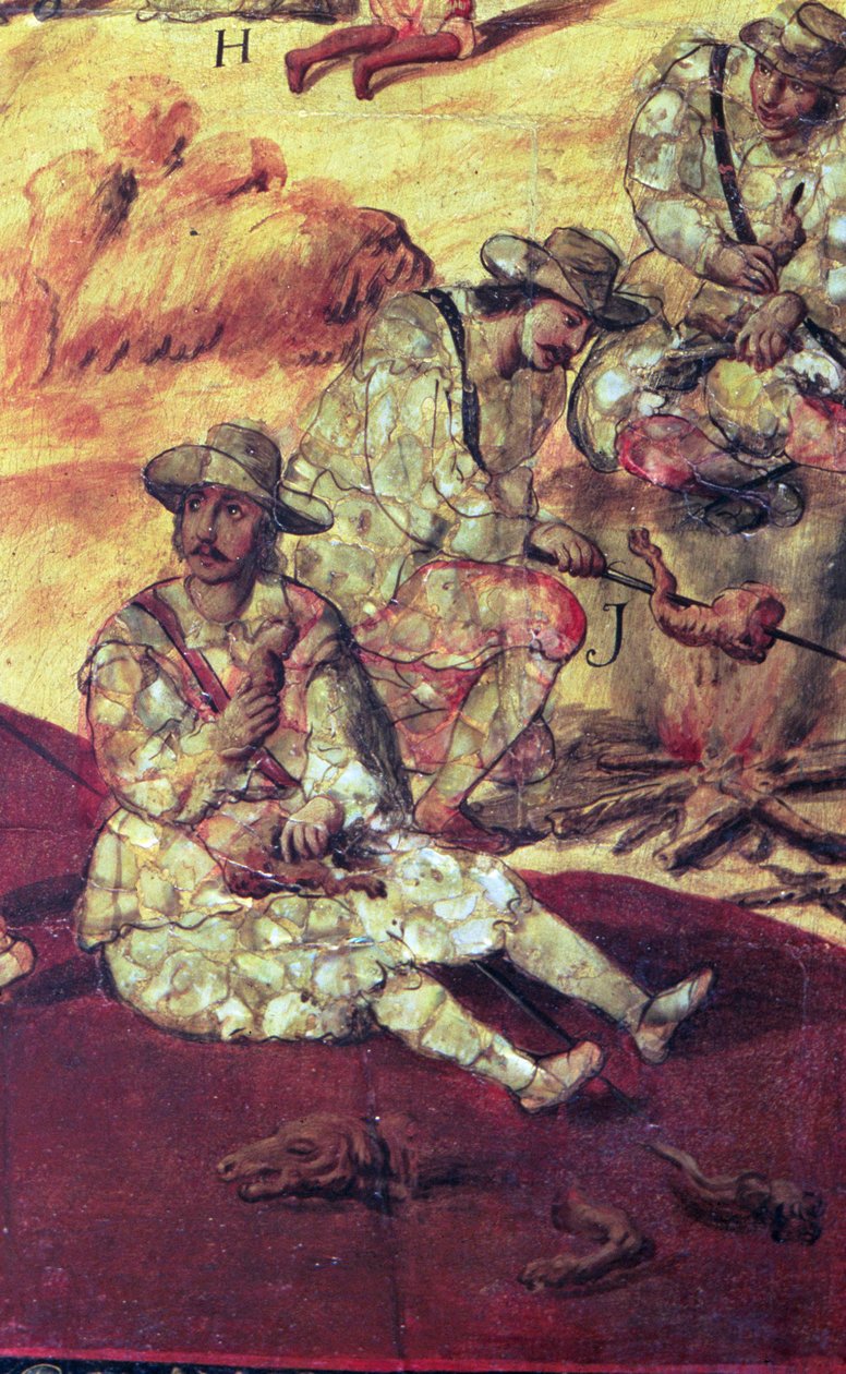 Conquistadors affamés mangeant de la viande de chien - Miguel Gonzalez
