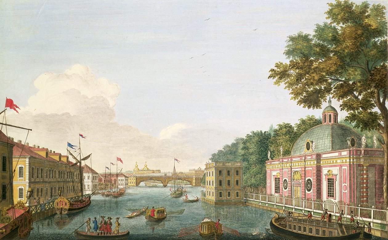 Vue de la rivière Fontanka depuis la grotte et le Palais des Invités, gravé par Grigory Anikievich Kachalov (1711-1759), 1753 - Mikhail Ivanovich Makhaev