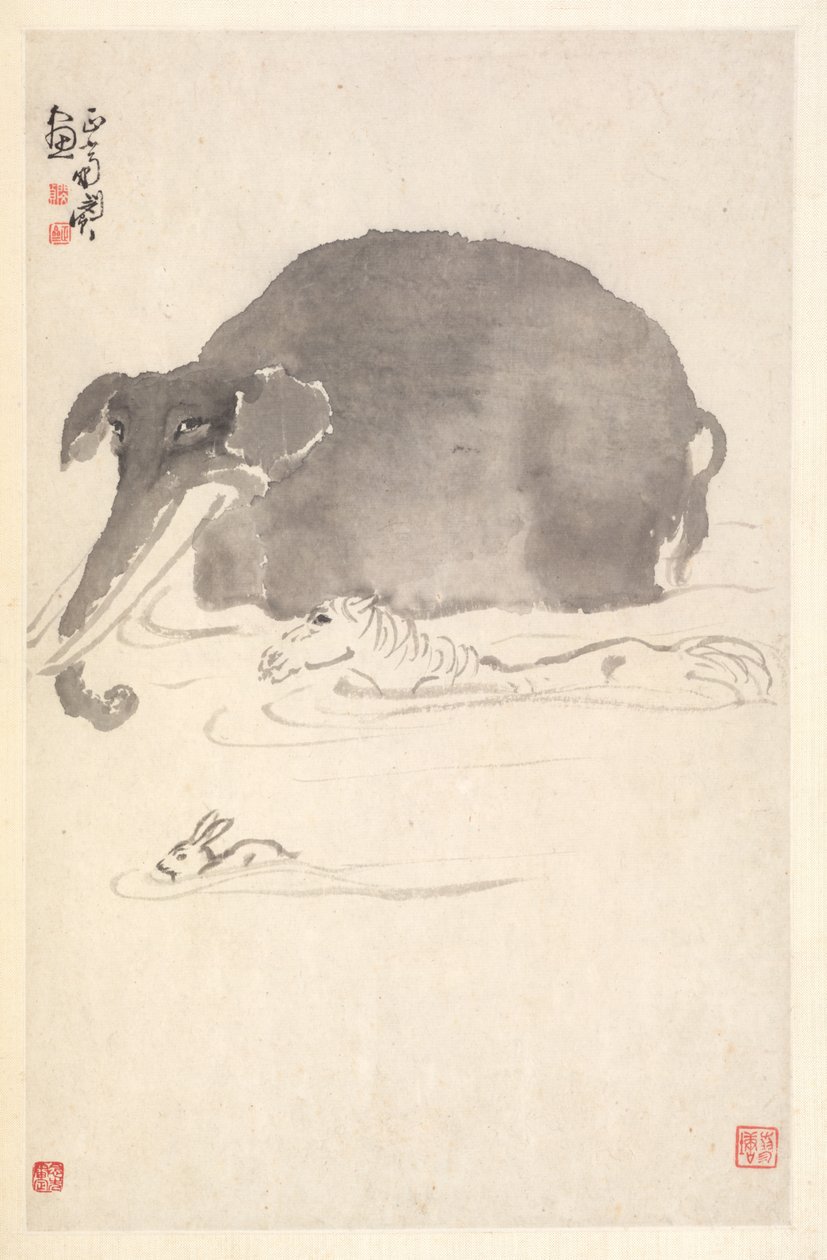 Éléphant, cheval et lièvre, 1788 - Min Zhen