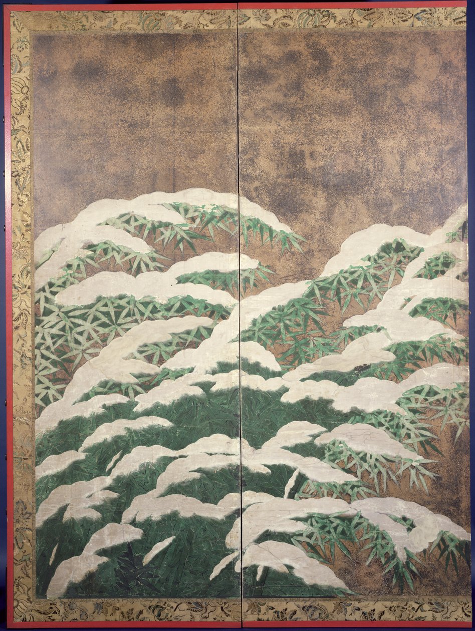 Bambou dans la neige, vers 1600 (encre, couleurs, or et argent sur papier) - Mitsuyoshi Tosa