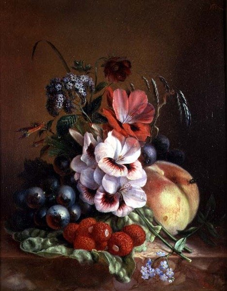 Nature morte de fruits et de fleurs - Mme. A. van Ravensway