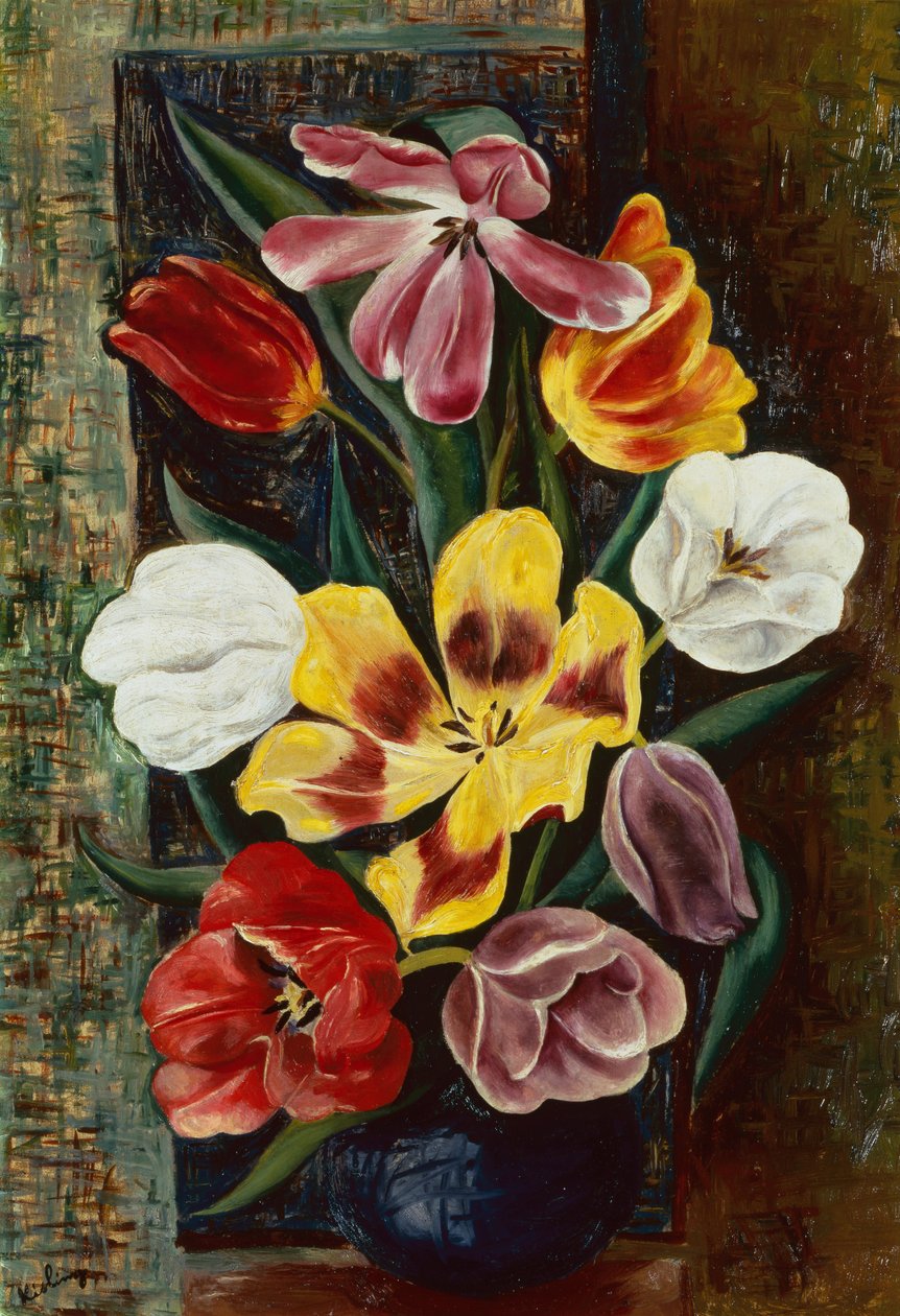 Vase de tulipes (huile sur toile) - Moise Kisling