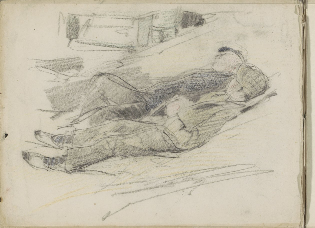 Deux hommes allongés sur la plage - Monogrammist DS (tekenaar)