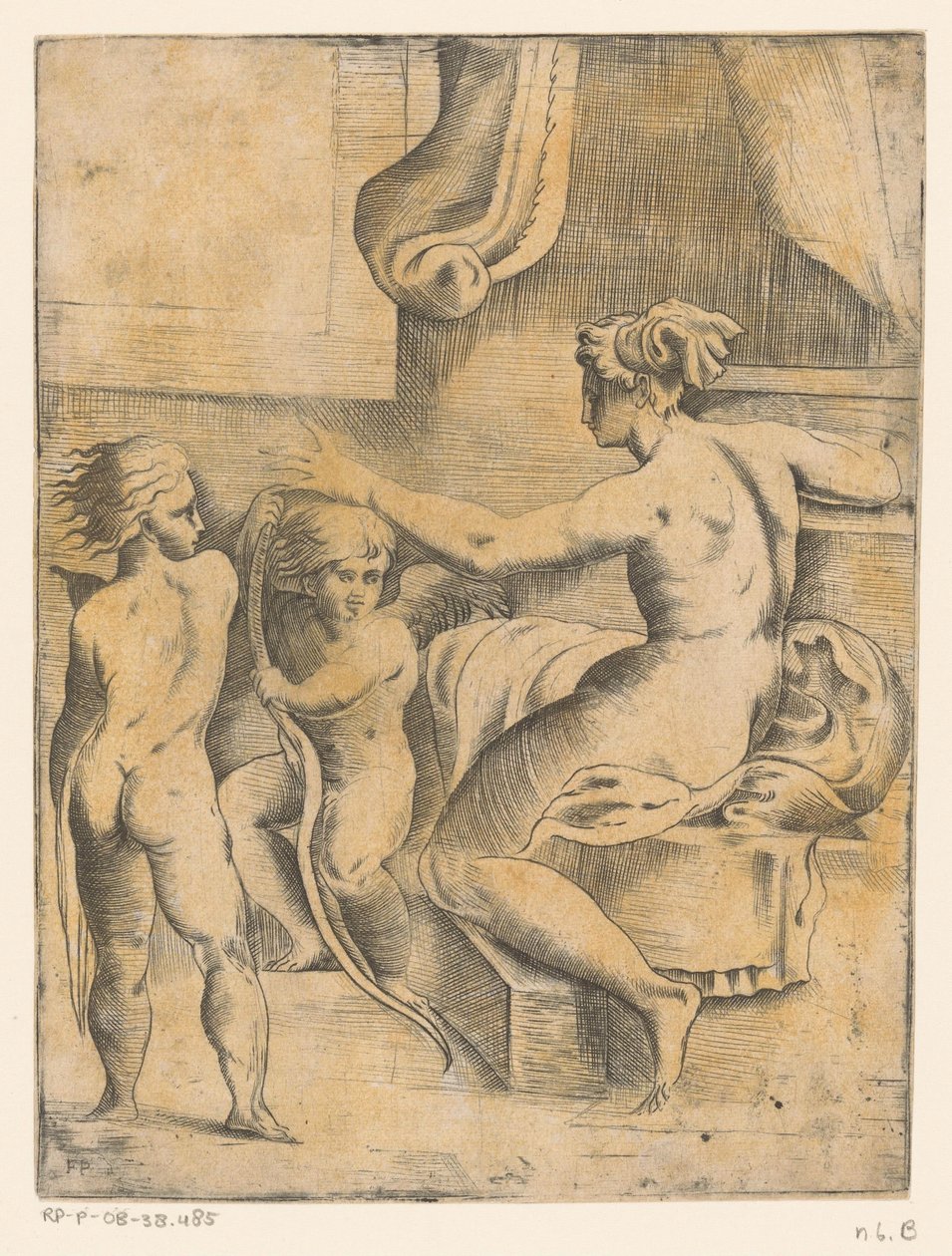 Vénus avec deux putti - Monogrammist FP (Italië; 16e eeuw)