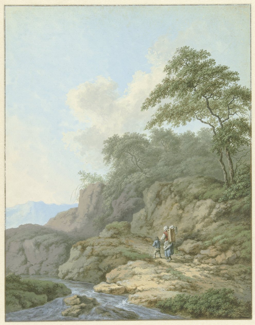 Paysage avec femme et garçon en route - Monogrammist FWH (possibly)