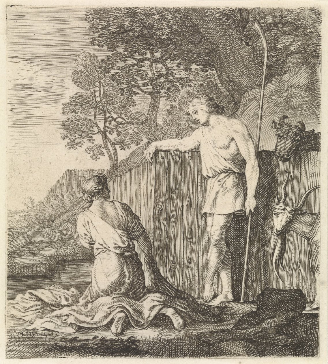 Blanchisseuse et berger près d