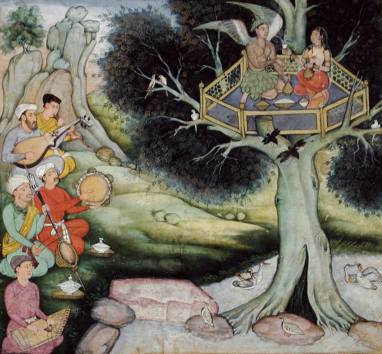 Somaprabha et une nymphe céleste écoutant de la musique, vers 1590 - Mughal School
