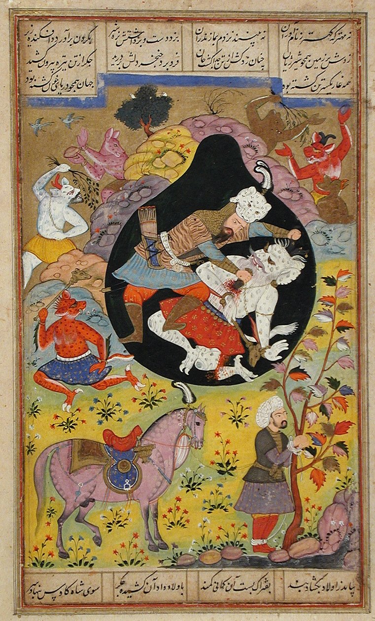 Rustam tue le Div blanc, 1608 - Mughal School