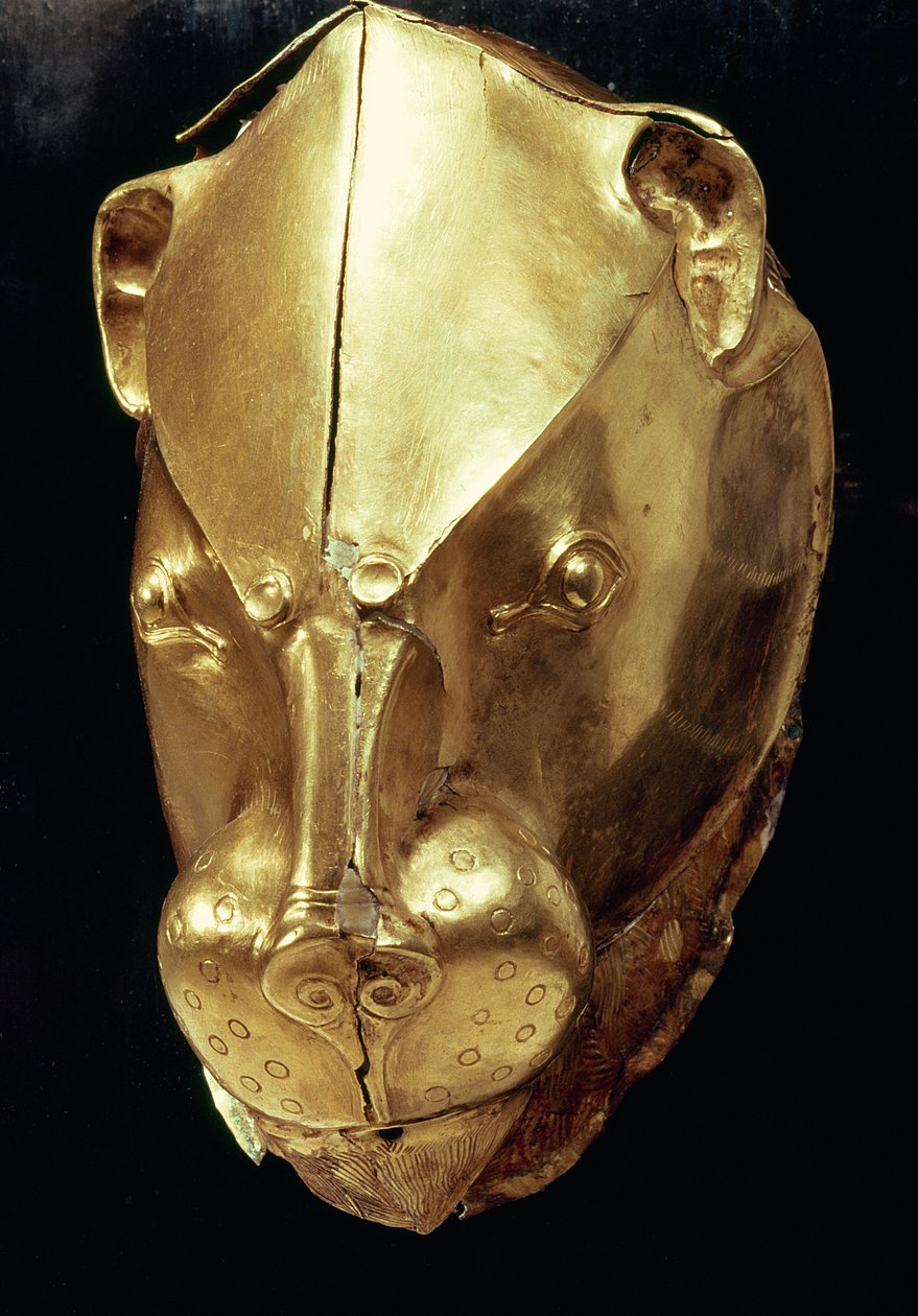 Rhyton en forme de tête de lion, de la tombe IV, Cercle des tombes A, Mycènes (or) - Mycenaean