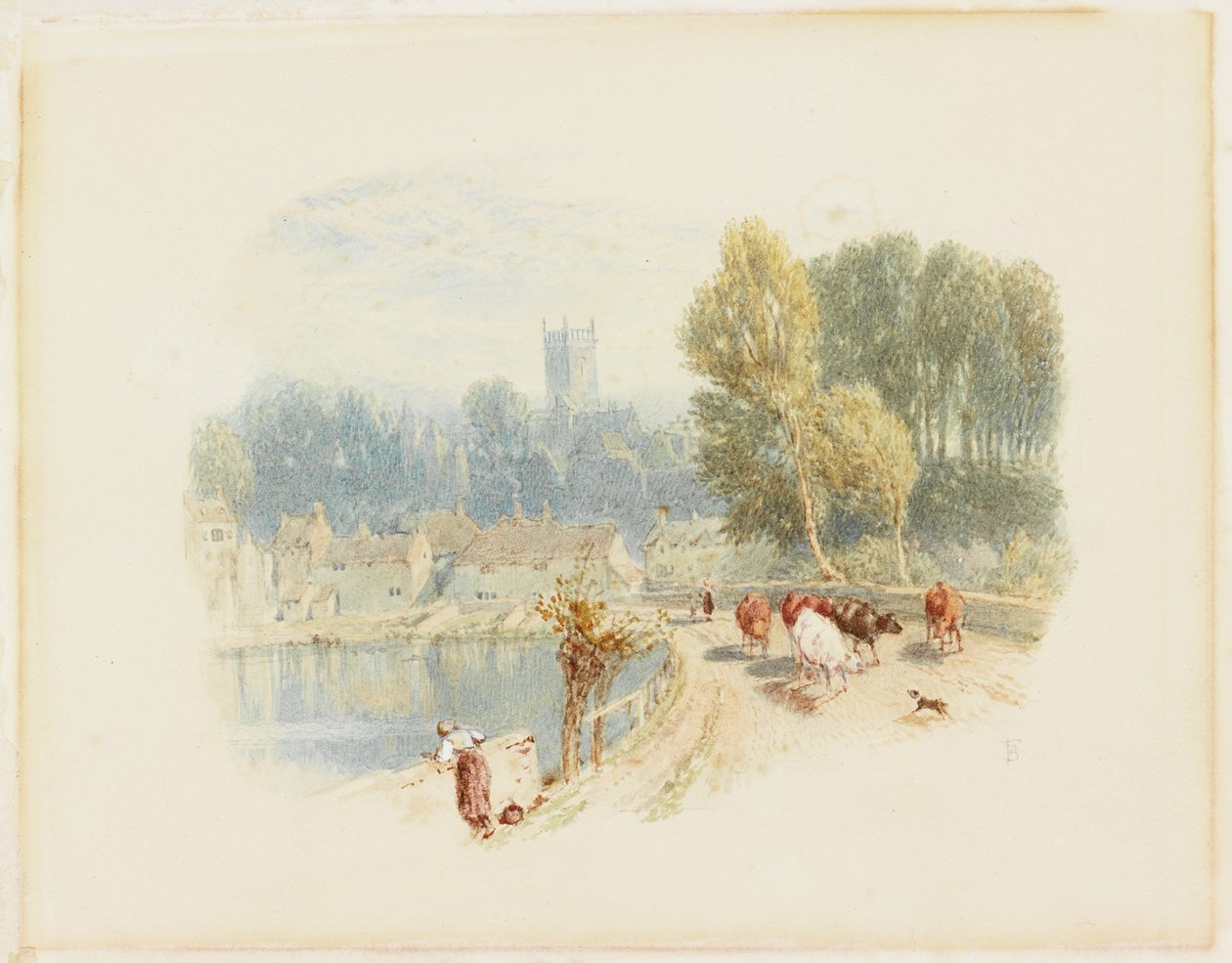 Scène de rivière avec église - Myles Birket Foster