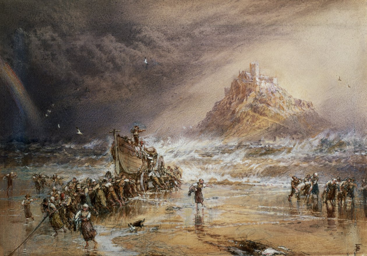 Le retour du canot de sauvetage avec le Mont Saint-Michel au loin, vers 1874 - Myles Birket Foster