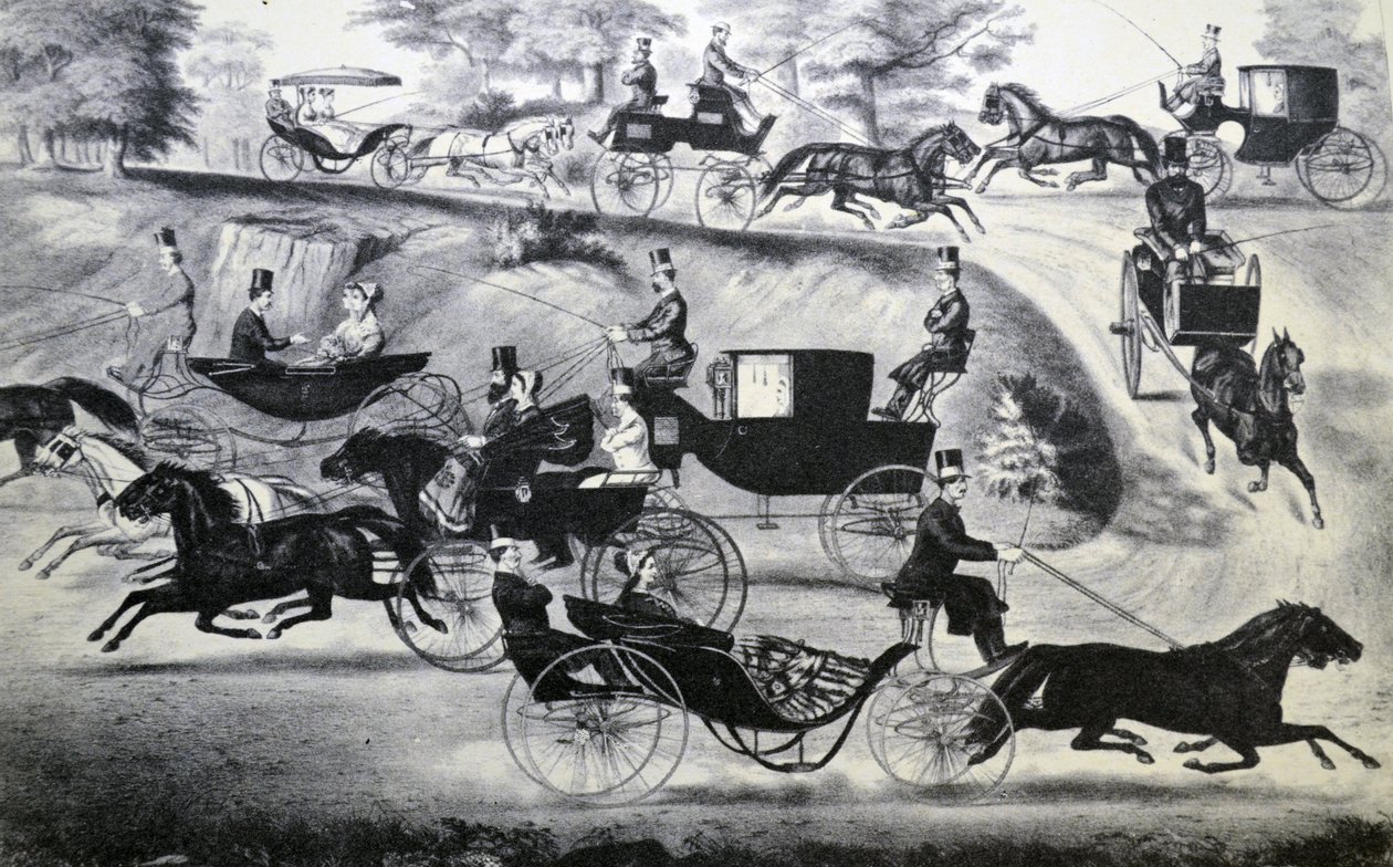 Sorties à la mode dans Central Park - N. and Ives, J.M. Currier
