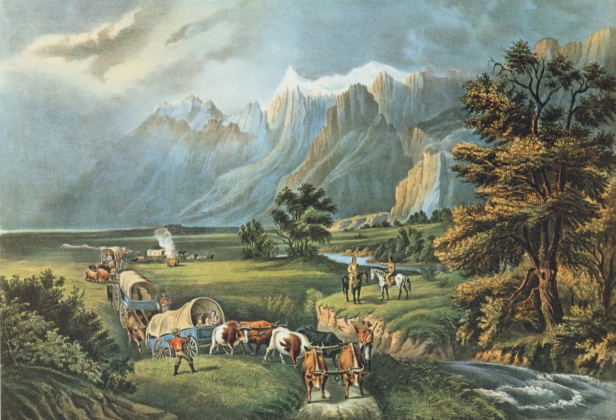 Les Montagnes Rocheuses : Les émigrants traversant les plaines, 1866 - N. and Ives, J.M. Currier