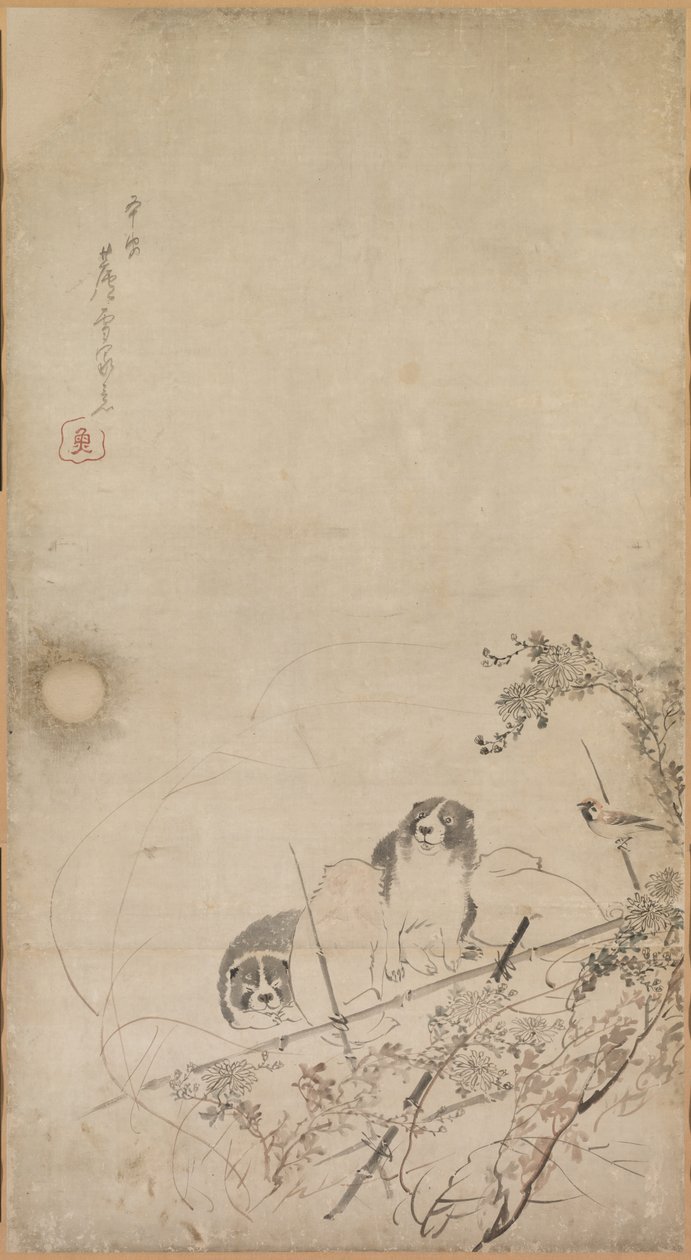 Chiots, moineaux et chrysanthèmes, 1754-1799 - Nagasawa Rosetsu