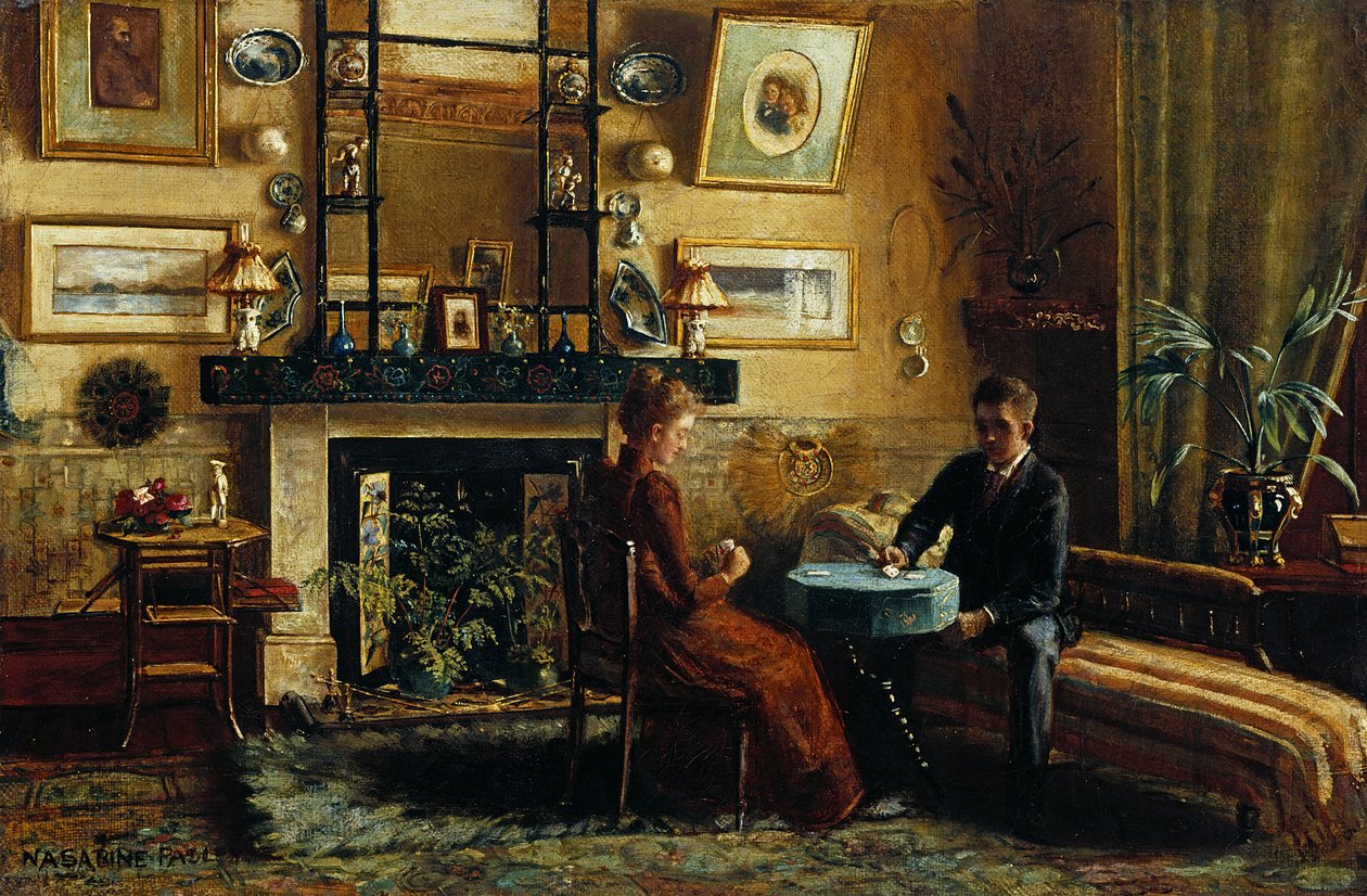 Intérieur avec un couple jouant aux cartes, 1887-91 - Nancy A. Sabine Pasley