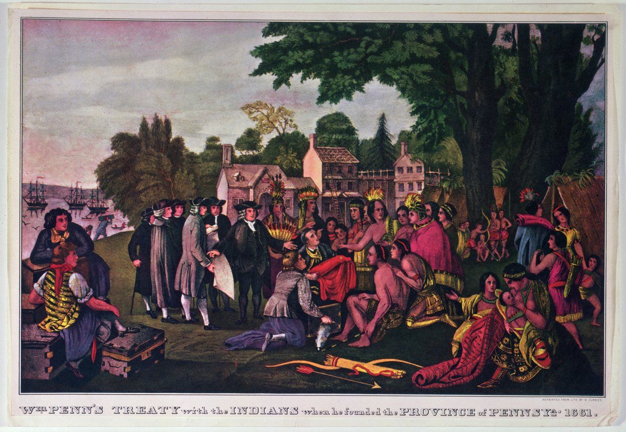 Le traité de William Penn avec les Indiens lors de la fondation de la province de Pennsylvanie, 1661 - Nathaniel Currier