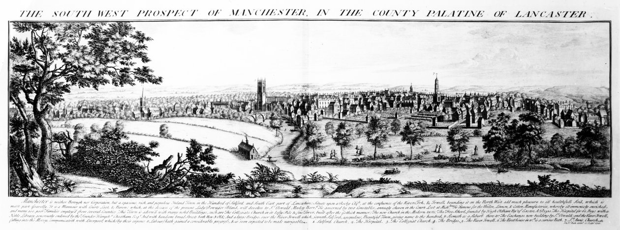 La Vue Sud-Ouest de Manchester dans le Comté Palatin de Lancaster, 1728 - Nathaniel and Samuel Buck