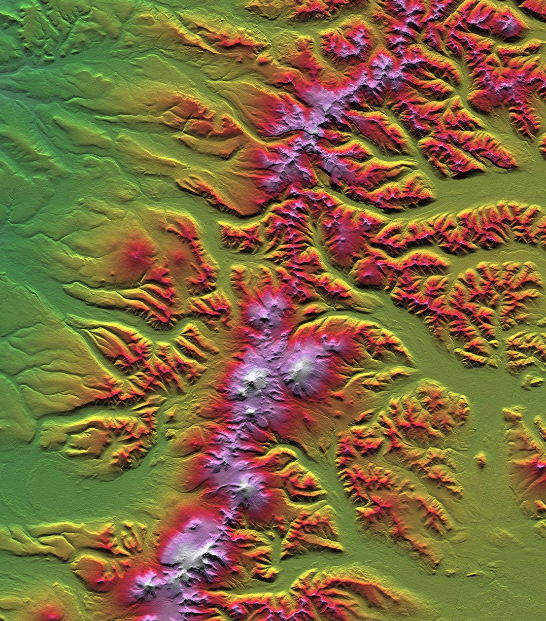 Sredinnyy Khrebet, péninsule du Kamtchatka, Russie, montré dans cette image créée à partir d