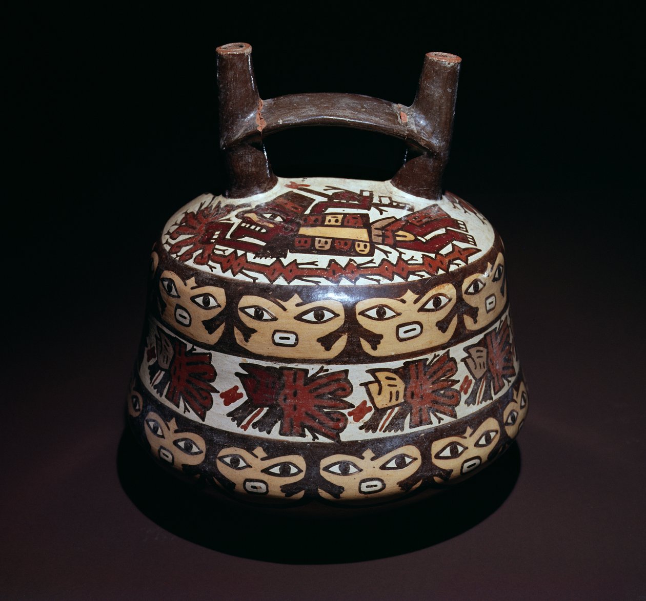 Pot avec deux becs et une anse pont, style Nazca tardif - Nazca Culture