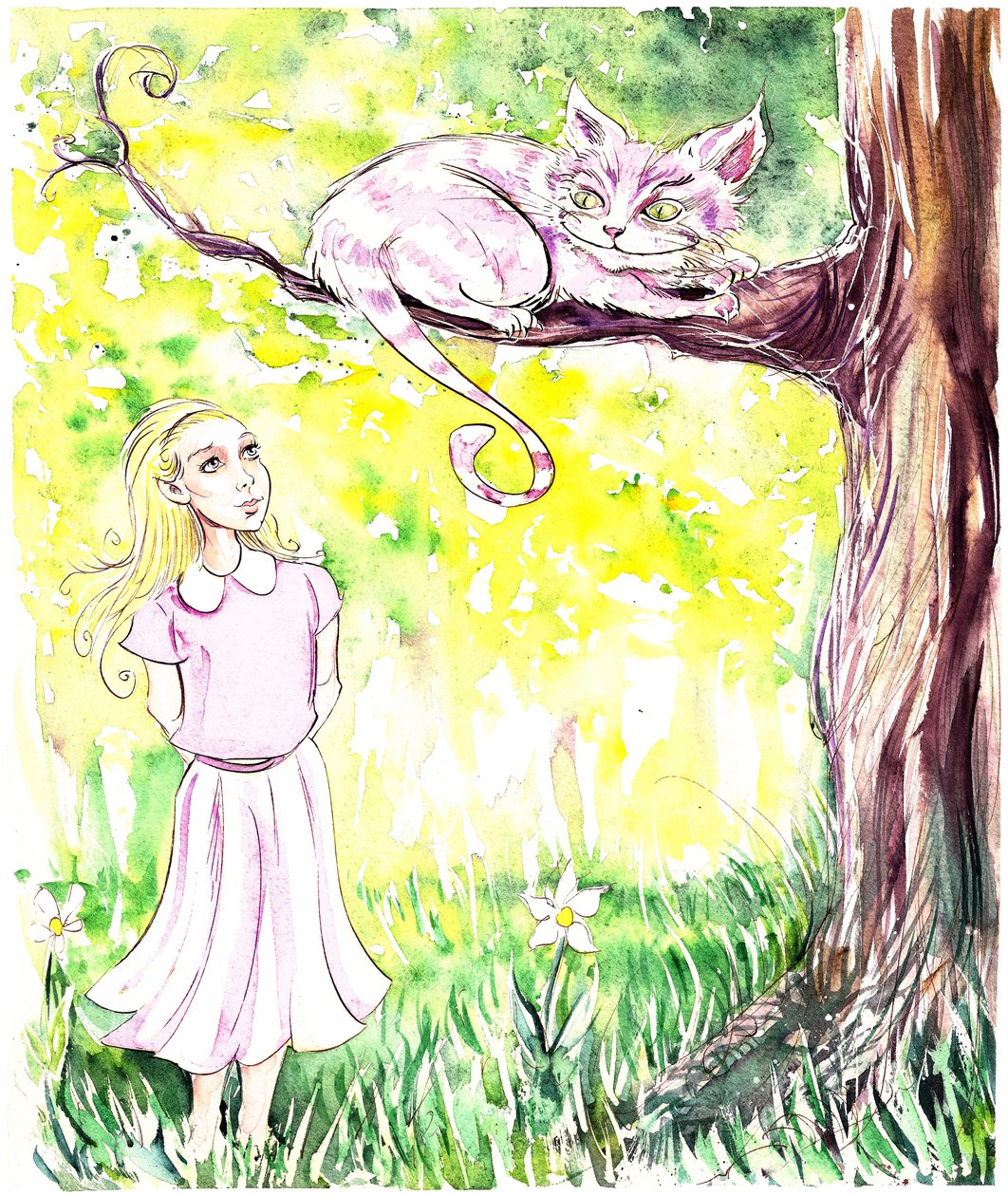 Alice et le chat du Cheshire - illustration des Aventures d