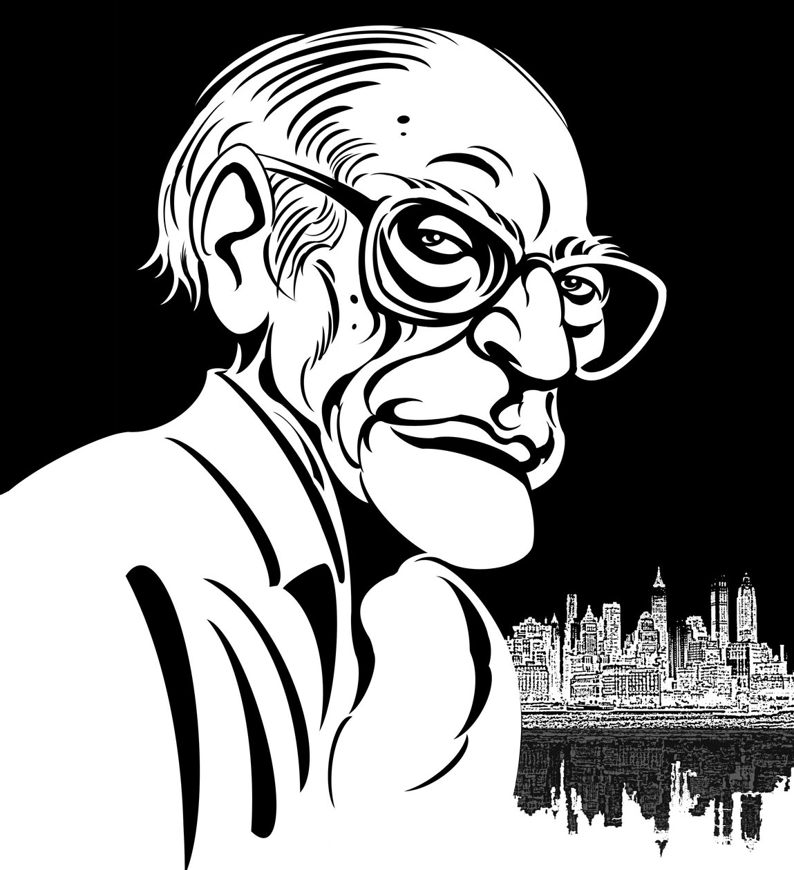 Arthur Miller, dramaturge américain (1915-2005); caricature en noir et blanc - Neale Osborne