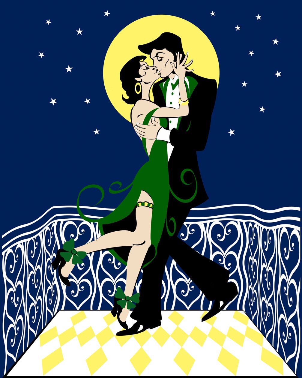 Baiser au balcon, image graphique en couleur, 2010 par Neale Osborne - Neale Osborne