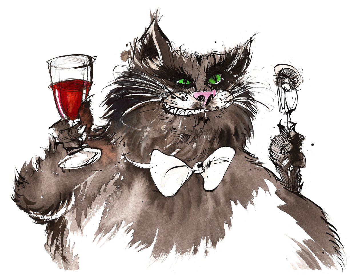 Béhémoth personnage du Maître et Marguerite de Mikhaïl Boulgakov (dramaturge et auteur russe, 1891-1940); dessin à l