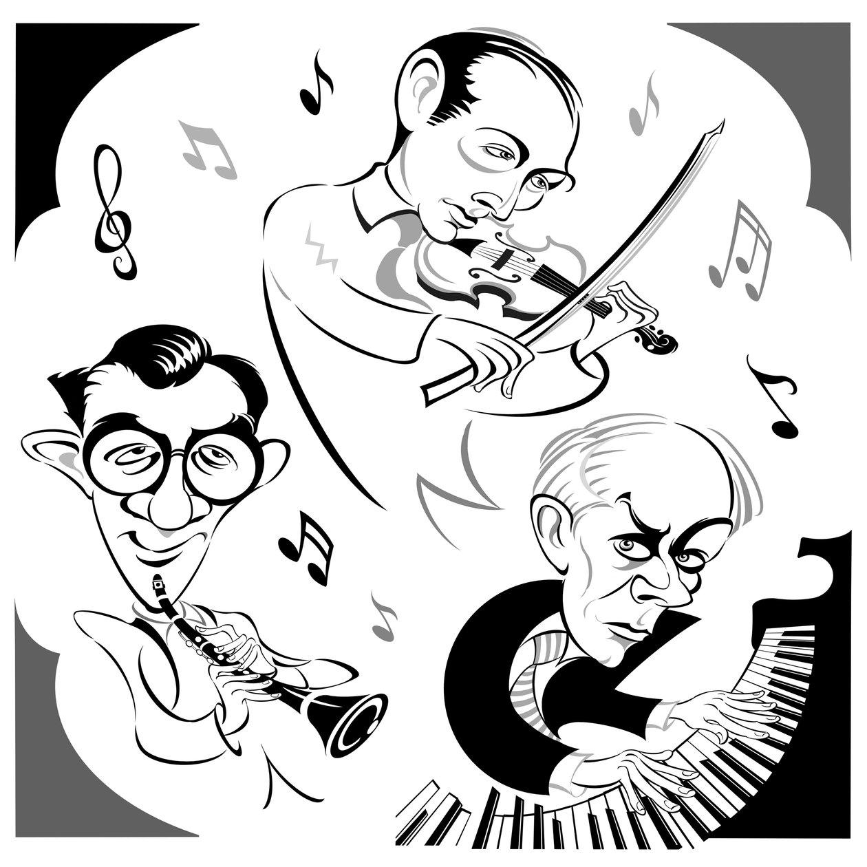 Béla Bartók au piano, clarinettiste américain Benny Goodman (1909-86) et violoniste hongrois Joseph Szigeti (1892-1973), le trio qui a réalisé l
