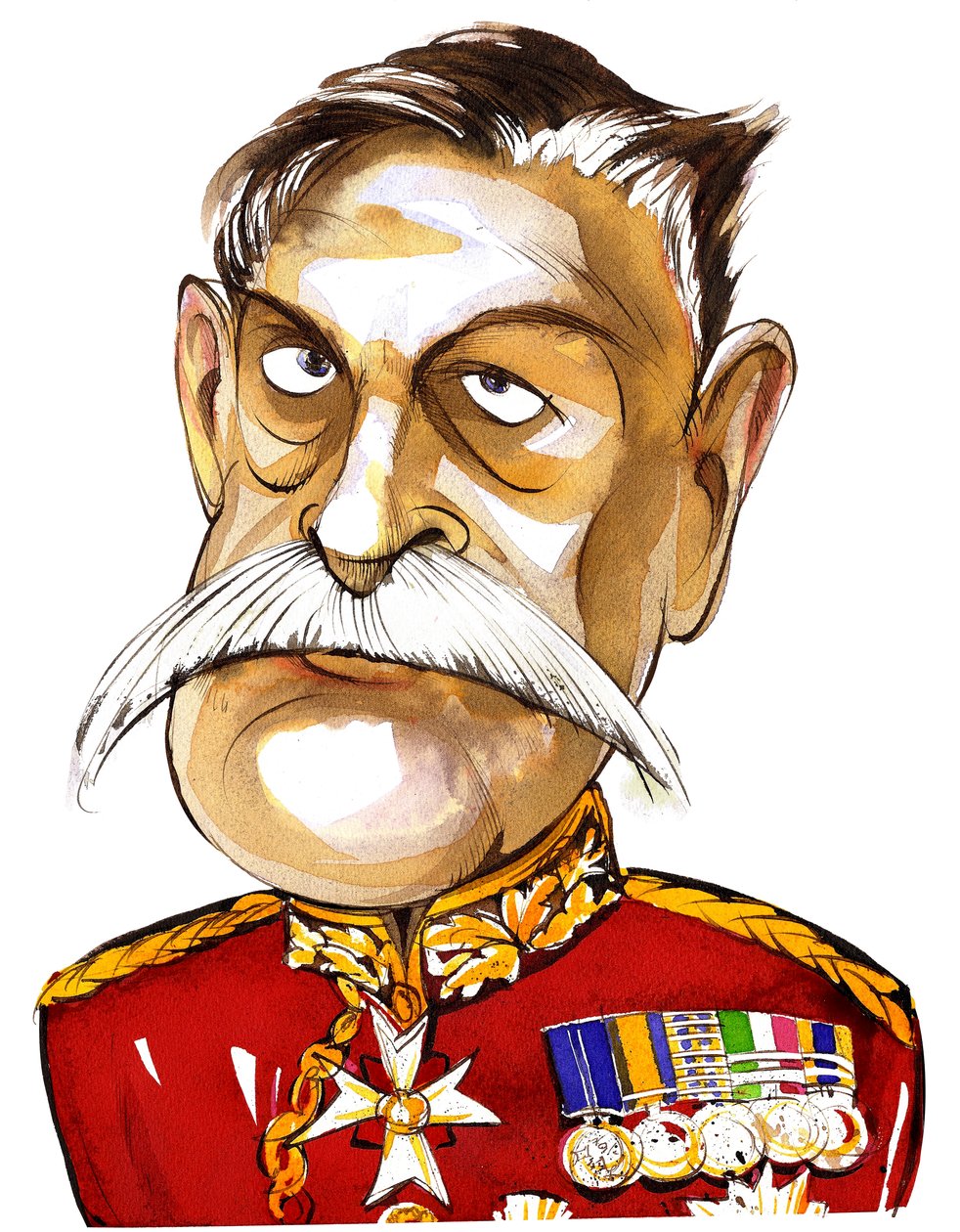 Field Marshall britannique, Premier Comte Haig de Bernersyde (1861-1928); caricature en couleur en uniforme - Neale Osborne