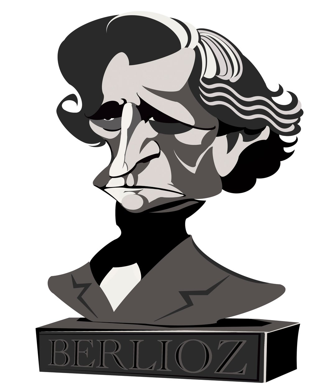 Hector Berlioz, compositeur français (1803-69), caricature en demi-teinte en buste, 2010 par Neale Osborne - Neale Osborne