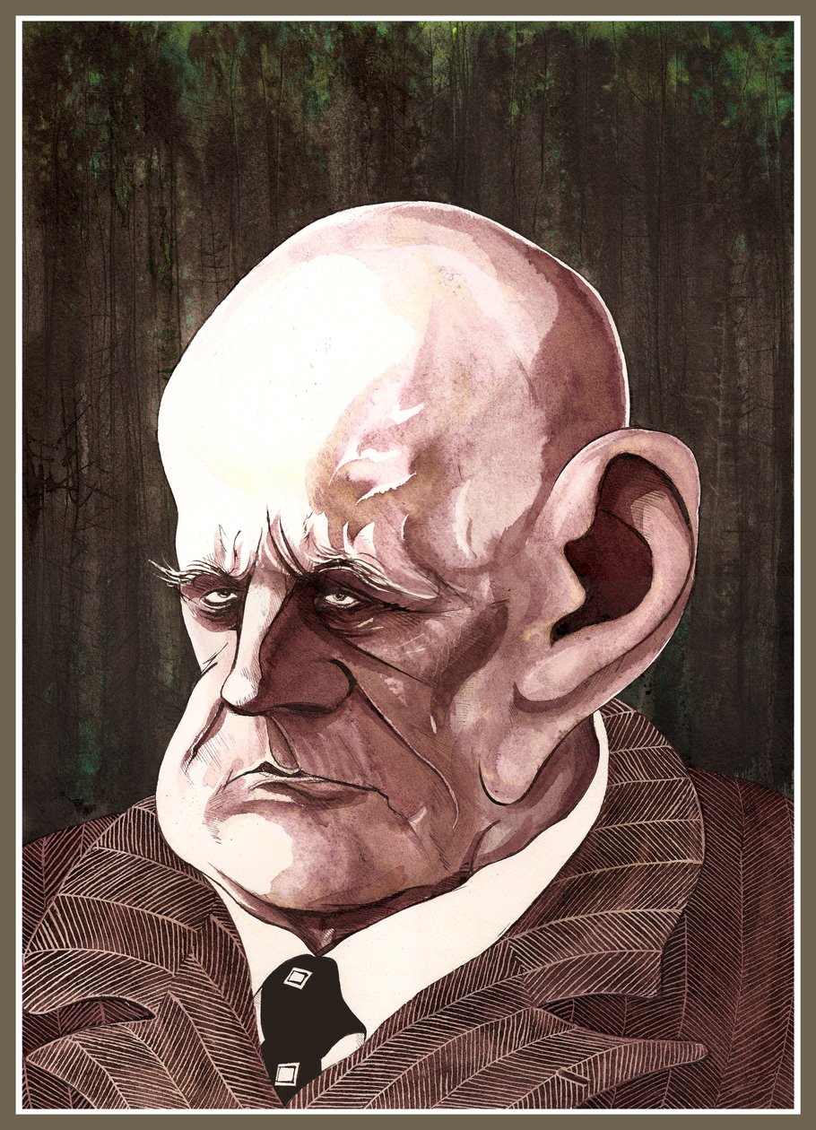 Jean Sibelius, compositeur finlandais (1865-1957), caricature à l