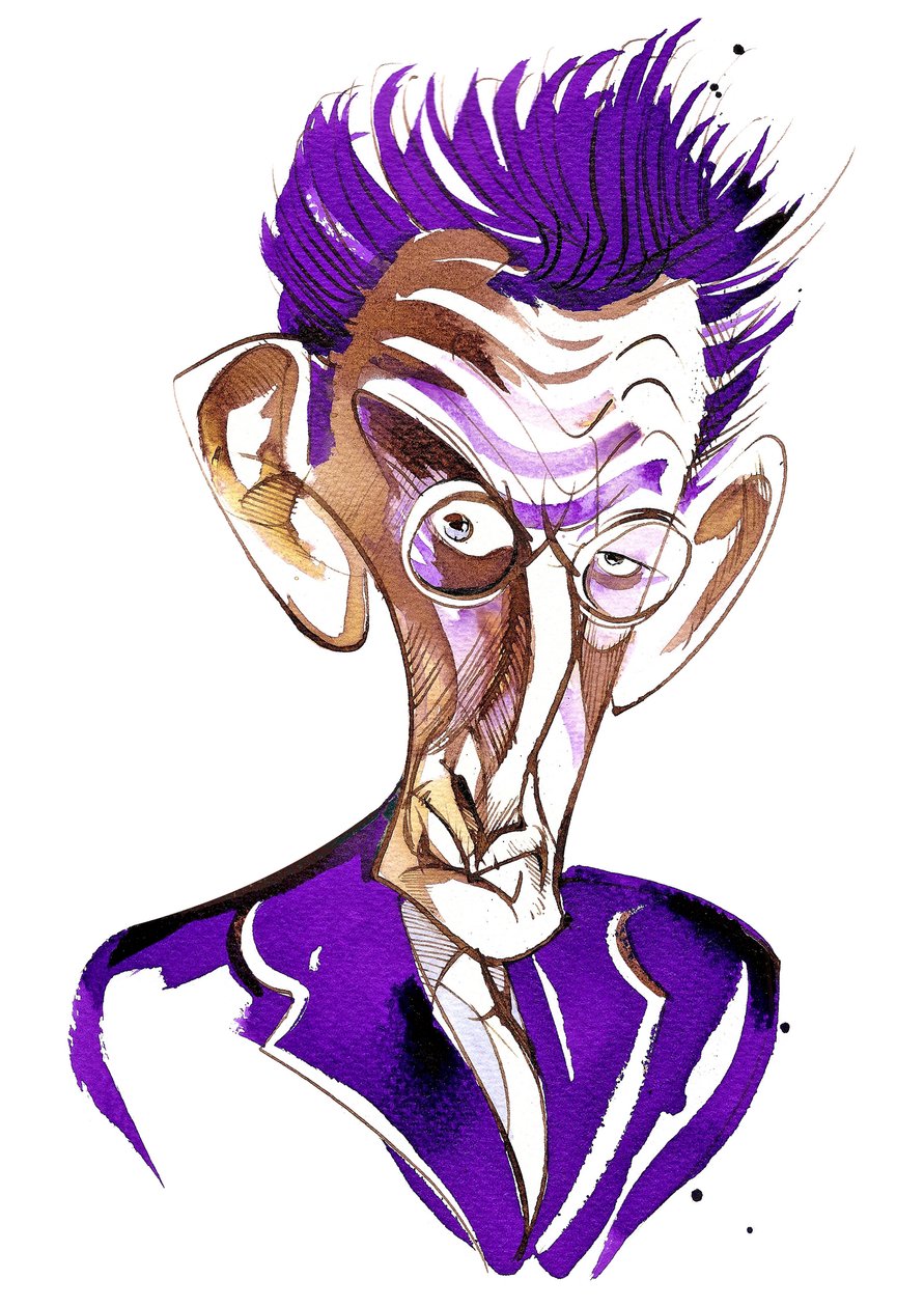 Samuel Beckett (écrivain et dramaturge irlandais, 1906-89) caricature en couleur - Neale Osborne