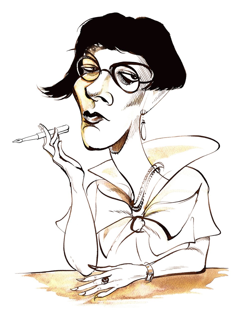 Sylvia Townsend Warner - caricature tenant un stylo - Neale Osborne