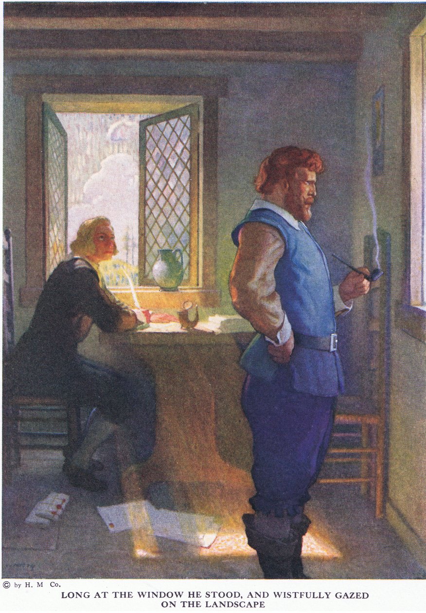 Longtemps à la fenêtre il se tenait, et regardait pensivement le paysage - Newell Convers Wyeth