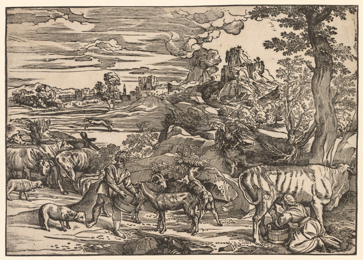 Paysage avec une laitière - Niccolo Boldrini