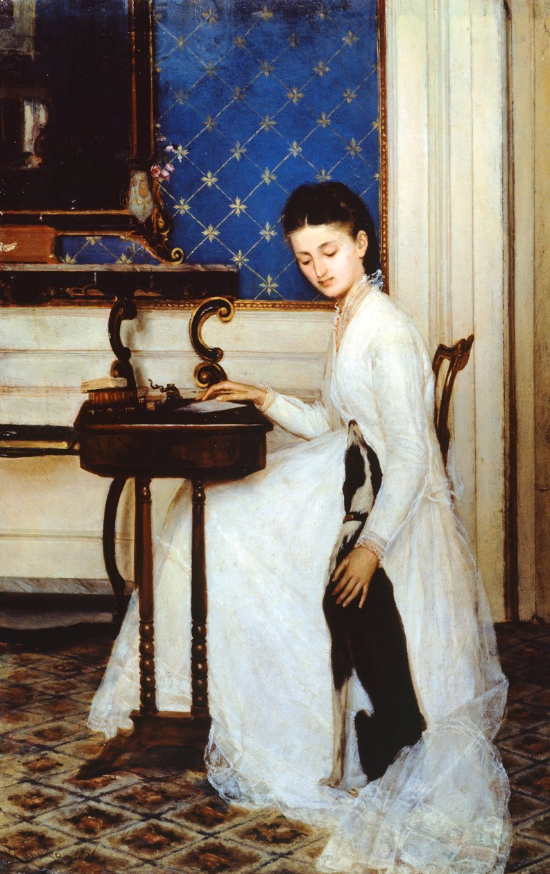 Jeune femme au bureau avec lévrier - Niccolo Cannicci