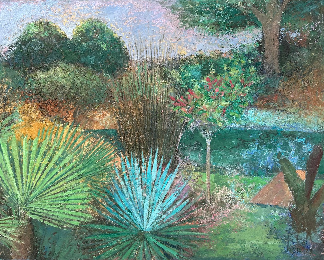 Étang tropical, 2023-23 (huile sur carton) - Nick Williams