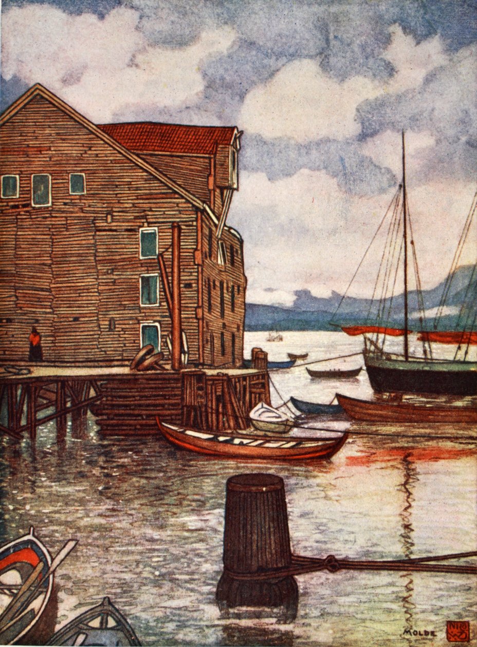 Vieux entrepôt et bateaux, Molde, 1905 - Nico Jungman