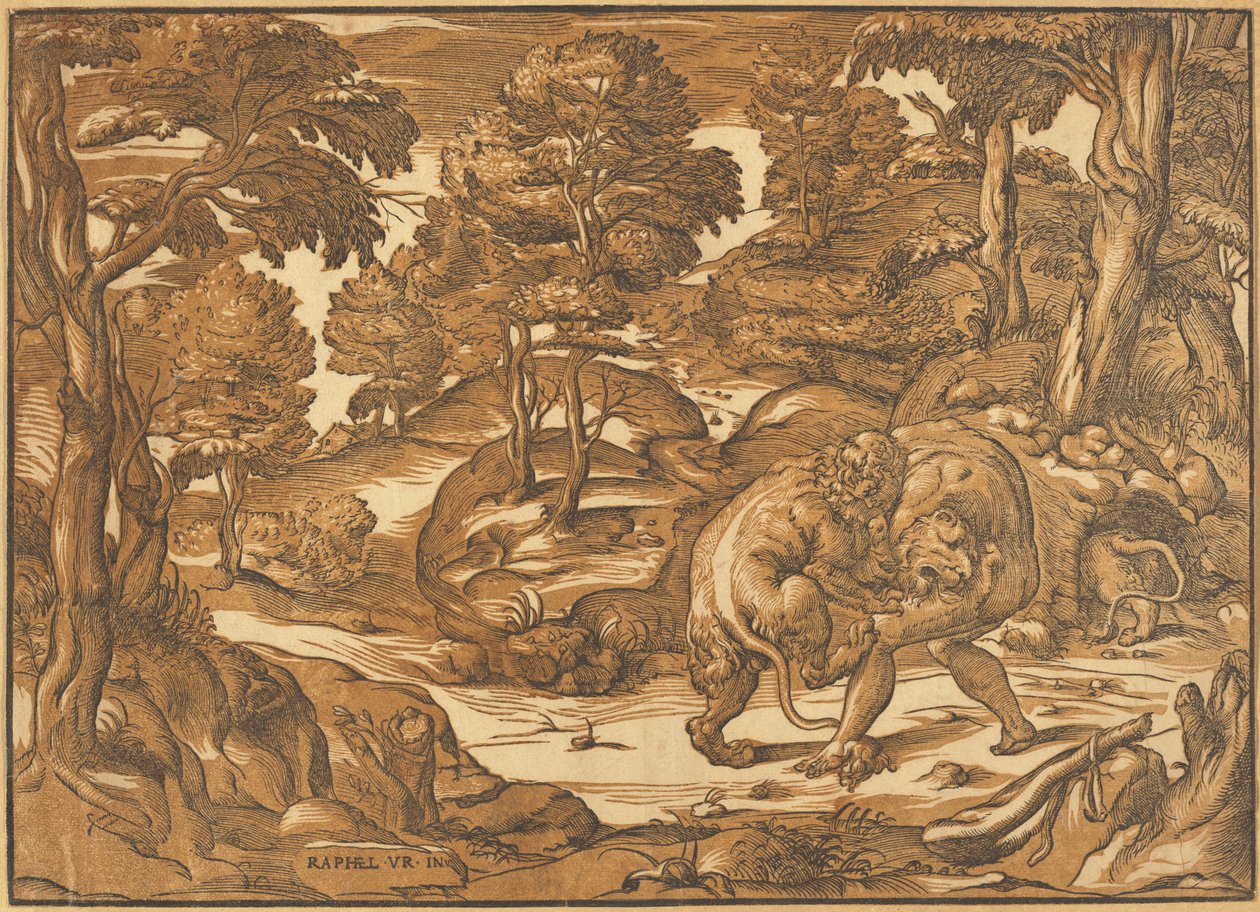 Hercule et le lion de Némée - Nicolò Boldrini, after Raphael