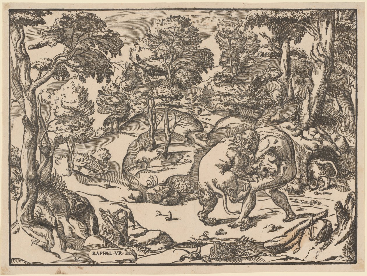 Hercule et le lion de Némée - Nicolò Boldrini, after Raphael