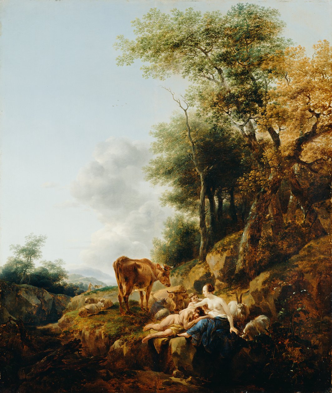 Paysage avec une nymphe et un satyre - Nicolaes Pietersz. Berchem