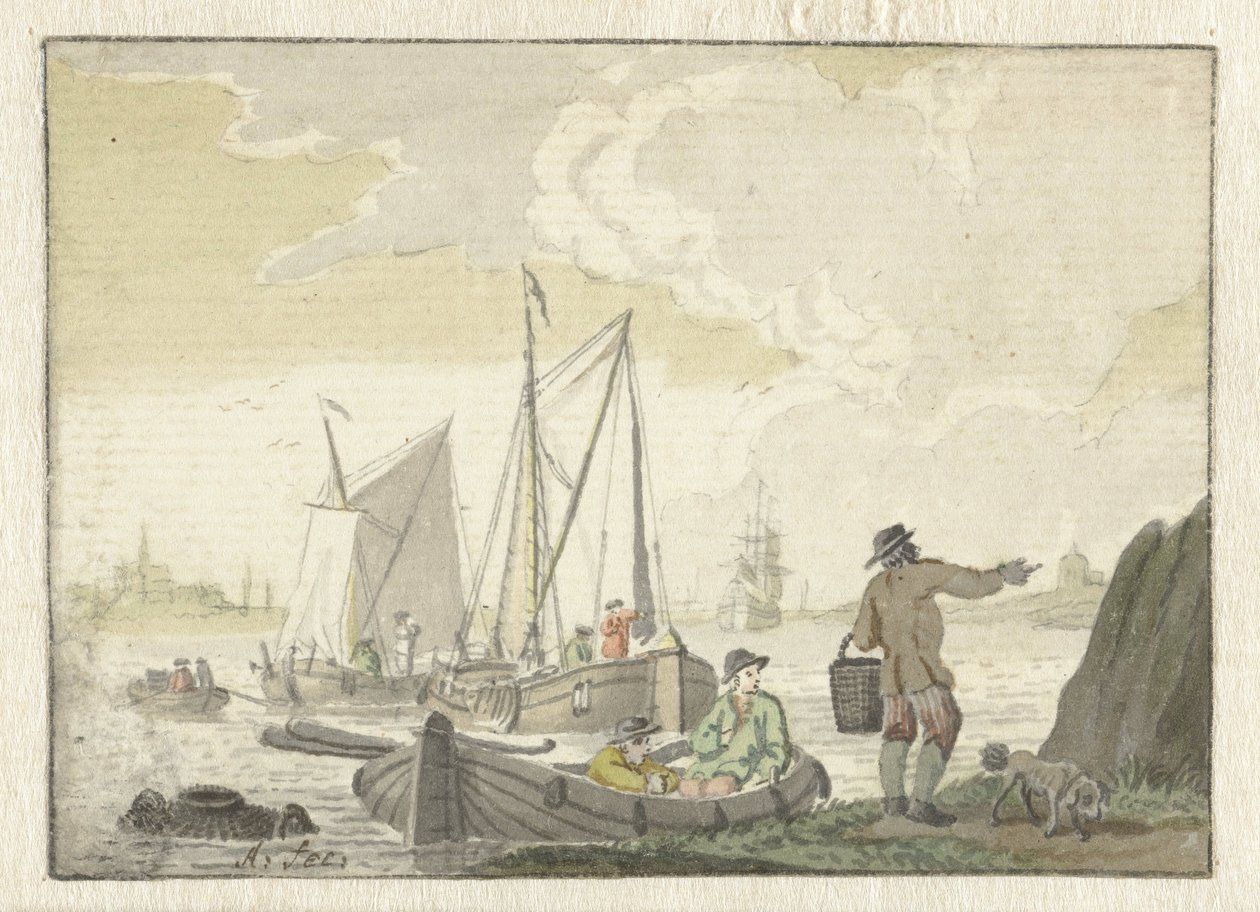 Vue de rivière avec bateaux - Nicolaes Aartman