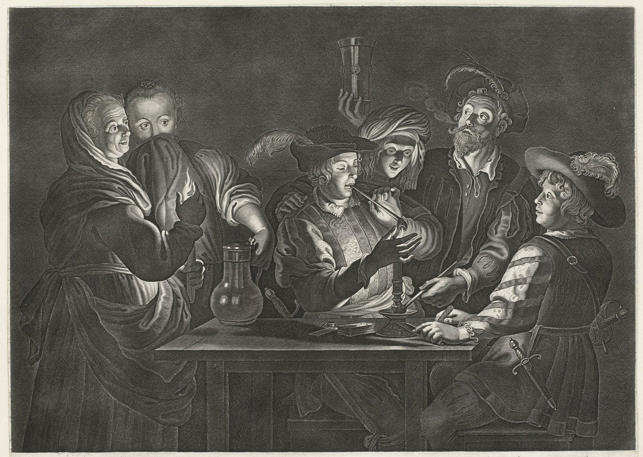 Hommes fumant et buvant dans une auberge - Nicolaes Lauwers