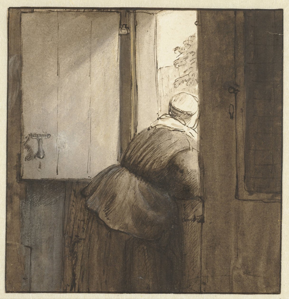 Femme appuyée sur une porte - Nicolaes Maes (possibly)