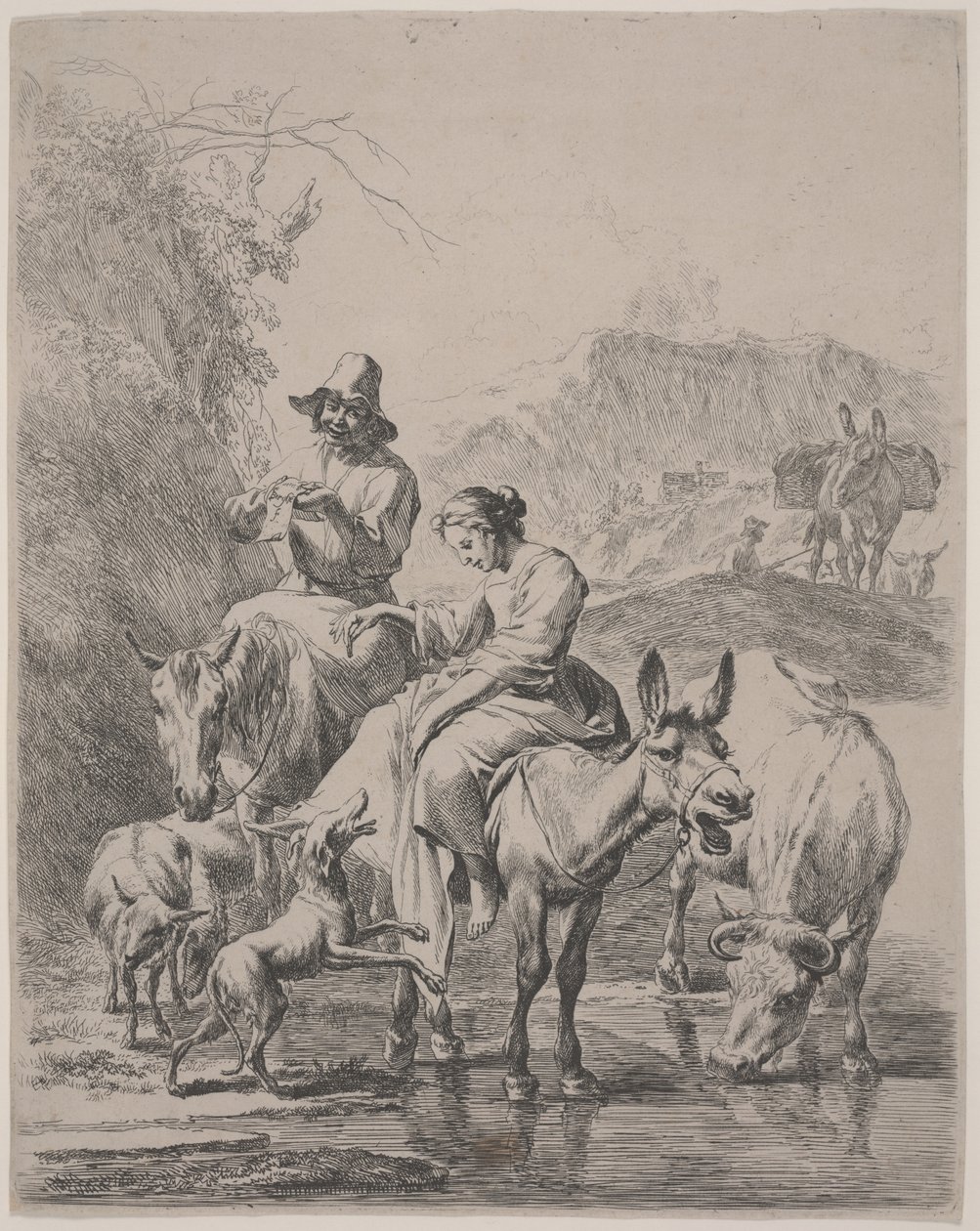 Traversée de la rivière (Le Ruisseau Traverse) - Nicolaes Pietersz. Berchem