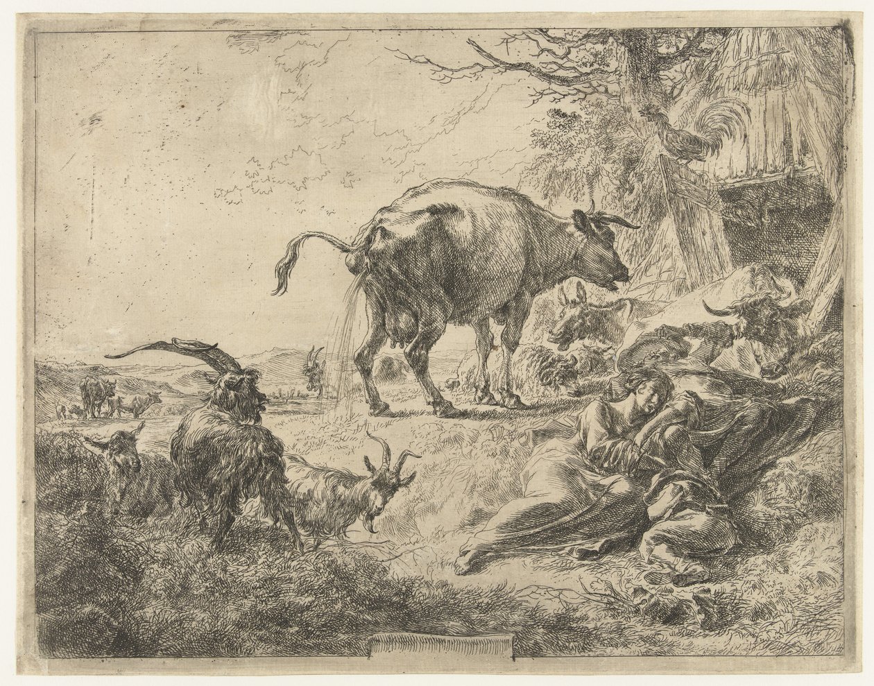 Famille de bergers endormie et bétail au repos - Nicolaes Pietersz Berchem