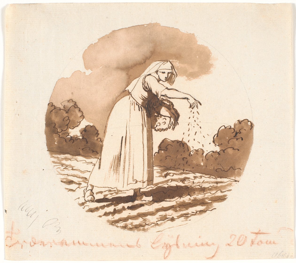 Femme semant des graines. Composition circulaire - Nicolai Abildgaard
