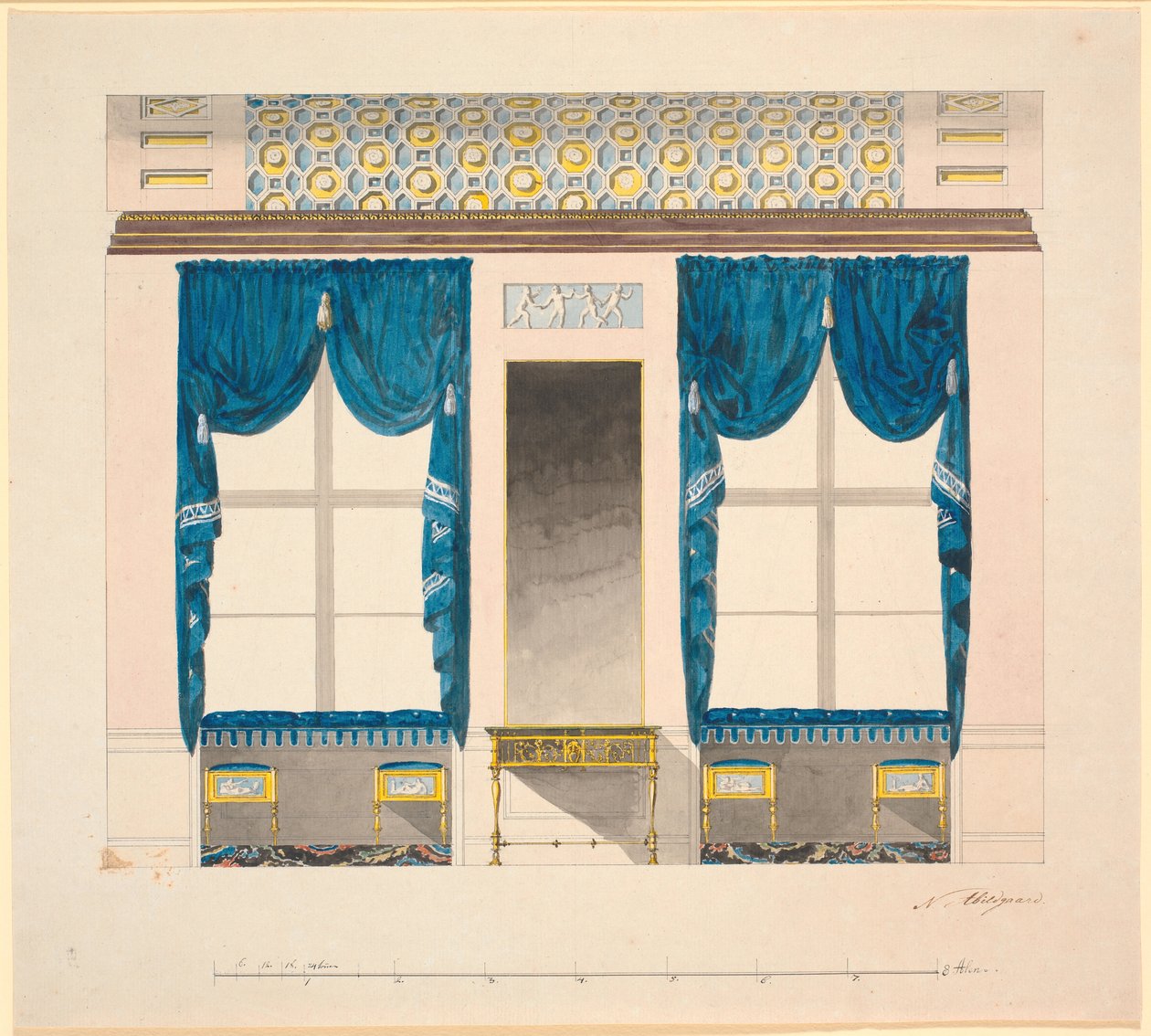 Le mur de la fenêtre dans "le cabinet bleu" - Nicolai Abildgaard